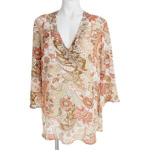 New York & Co. Floral paisley Boho blouse with beading large